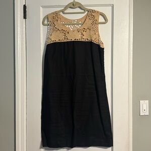LOFT black linen dress with
cream lace top